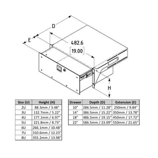 Penn-Elcom R2293-3UK Locking Rack Drawer 3U 3 Space